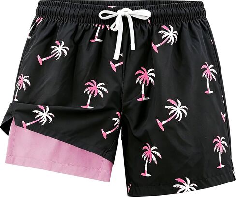 Mens Swim Trunks 2 in 1 Swimming Board Shorts with Pockets Quick Dry Bathing Suits for Beach Water Sports in Kuwait