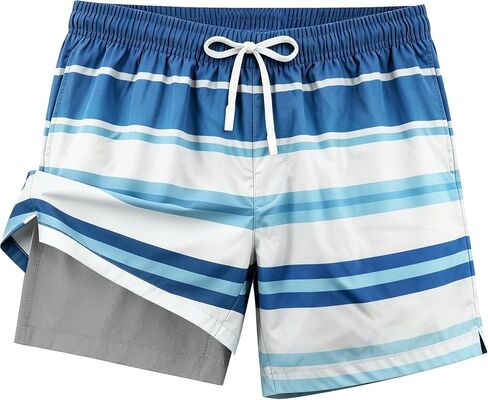 Mens Swim Trunks 2 in 1 Swimming Board Shorts with Pockets Quick Dry Bathing Suits for Beach Water Sports in Kuwait