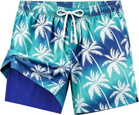Mens Swim Trunks 2 in 1 Swimming Board Shorts with Pockets Quick Dry Bathing Suits for Beach Water Sports in Kuwait