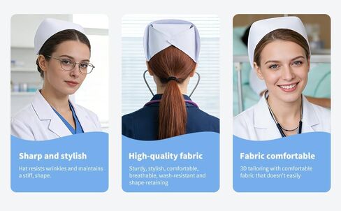 5-Pack White Nurse Caps Set with 6 Scrunchies and 10 Hair Clips, Ideal for Nursing Graduation, Parties, Stage Performances, Role Play and Halloween Costumes. in Kuwait