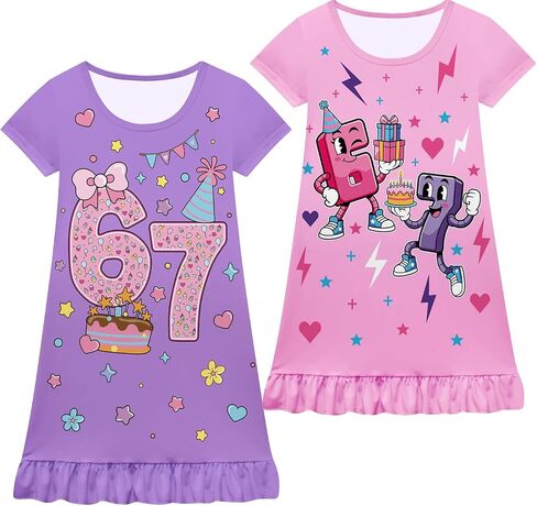 2Pcs Funny 67 Dress Design Little Girls Casual Nightgowns Dress Kids Nightgowns Dress in Saudi Arabia