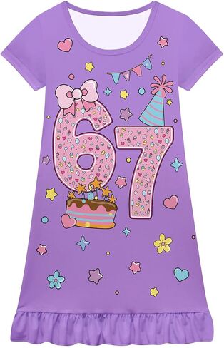 2Pcs Funny 67 Dress Design Little Girls Casual Nightgowns Dress Kids Nightgowns Dress in Saudi Arabia