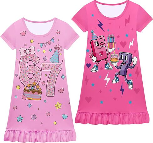 2Pcs Funny 67 Dress Design Little Girls Casual Nightgowns Dress Kids Nightgowns Dress in Saudi Arabia