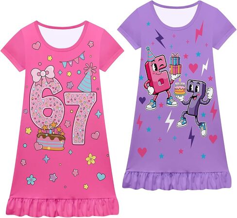2Pcs Funny 67 Dress Design Little Girls Casual Nightgowns Dress Kids Nightgowns Dress in Saudi Arabia