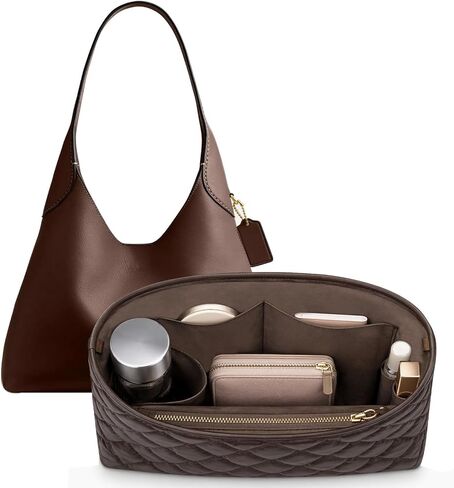 LOUKAYCCI Purse Organizer Insert for Coach Brooklyn 28 Insert, Lightweight Diamond-Quilted Handbag Organizer, 3-in-1 Waterproof Interior Insert Bag Accessories, Brown in Kuwait