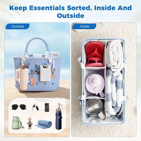 7Pcs Accessories for Bogg Bag, Includes Mesh Partition Bag with Zipper &7 Compartments,Cup Holder,Phone Holder, Hooks&Carabiners,Compatible with X-Large Beach Bag,Perfect for Beach,Summer,Travel in Saudi Arabia