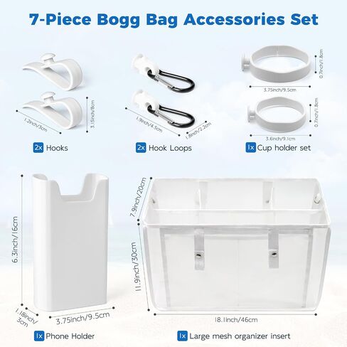 7Pcs Accessories for Bogg Bag, Includes Mesh Partition Bag with Zipper &7 Compartments,Cup Holder,Phone Holder, Hooks&Carabiners,Compatible with X-Large Beach Bag,Perfect for Beach,Summer,Travel in Saudi Arabia