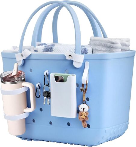 7Pcs Accessories for Bogg Bag, Includes Mesh Partition Bag with Zipper &7 Compartments,Cup Holder,Phone Holder, Hooks&Carabiners,Compatible with X-Large Beach Bag,Perfect for Beach,Summer,Travel in Saudi Arabia