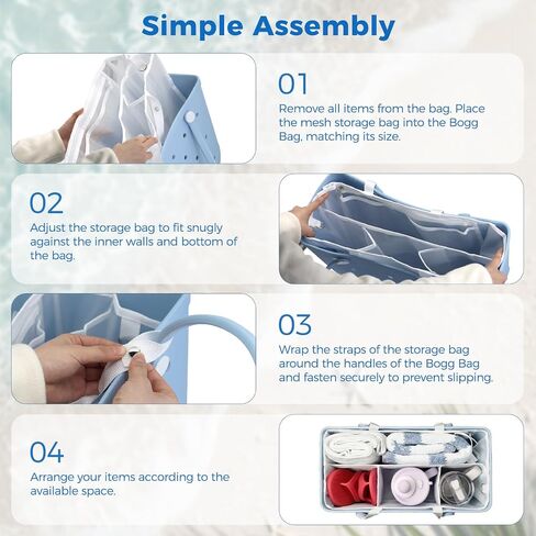 7Pcs Accessories for Bogg Bag, Includes Mesh Partition Bag with Zipper &7 Compartments,Cup Holder,Phone Holder, Hooks&Carabiners,Compatible with X-Large Beach Bag,Perfect for Beach,Summer,Travel in Saudi Arabia
