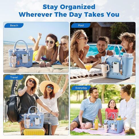 7Pcs Accessories for Bogg Bag, Includes Mesh Partition Bag with Zipper &7 Compartments,Cup Holder,Phone Holder, Hooks&Carabiners,Compatible with X-Large Beach Bag,Perfect for Beach,Summer,Travel in Saudi Arabia