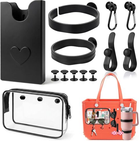 Mity rain 7PCS Phone Holder for Bogg Bag, Accessories Compatible with Bogg Bag Original Medium Large, Cup Holder, Key Holder and PVC Organizer Insert to Carry Everything Needs Black in Kuwait
