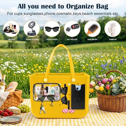 Mity rain 7PCS Phone Holder for Bogg Bag, Accessories Compatible with Bogg Bag Original Medium Large, Cup Holder, Key Holder and PVC Organizer Insert to Carry Everything Needs Black in Kuwait