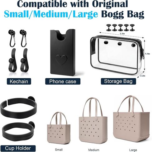 Mity rain 7PCS Phone Holder for Bogg Bag, Accessories Compatible with Bogg Bag Original Medium Large, Cup Holder, Key Holder and PVC Organizer Insert to Carry Everything Needs Black in Kuwait