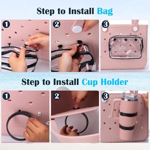 Mity rain 7PCS Phone Holder for Bogg Bag, Accessories Compatible with Bogg Bag Original Medium Large, Cup Holder, Key Holder and PVC Organizer Insert to Carry Everything Needs Black in Kuwait