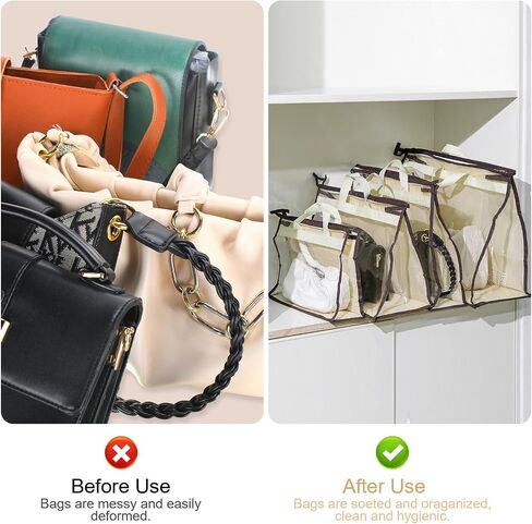 16 Pack Clear Handbag Storage Organizer with 16 Stainless Steel S-Hooks, 4 Assorted Sizes, Anti-Dust Moisture-Proof Purse Storage Bags with Zipper and Handle for Closet Hanging, Wallet Dust Cover Set in Kuwait