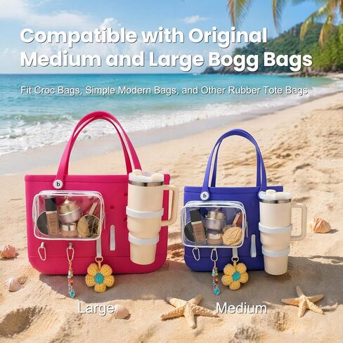 7PCS Bogg Bag Accessories Organizer Compatible with Original Medium and Large Bogg Bag Insert Cup Holder Pouch Key Holder Hooks Attachments for Croc Bag Simple Modern Bag Rubber Tote Bag(White) in Saudi Arabia