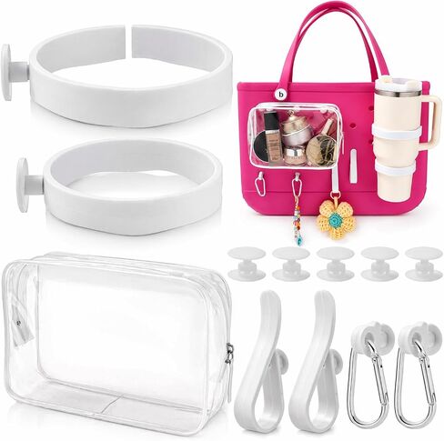 7PCS Bogg Bag Accessories Organizer Compatible with Original Medium and Large Bogg Bag Insert Cup Holder Pouch Key Holder Hooks Attachments for Croc Bag Simple Modern Bag Rubber Tote Bag(White) in Saudi Arabia