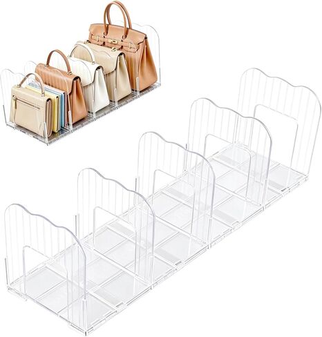 Purse Organizer for Closet Clear Acrylic Shelf Dividers for Pocketbook Clutch, 2 Pack Adjustable Handbag Organizer for Display & Storage 8 Section Shelves Purse Holder Max Length 24'' in Saudi Arabia