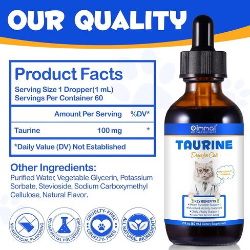 Taurine Liquid Drops for Cats – Essential Amino Acid Supplement – Easy-to-Use Liquid for Daily Nutritional Support & Overall Feline Wellness – Natural Chicken Flavor, 60ml in Kuwait