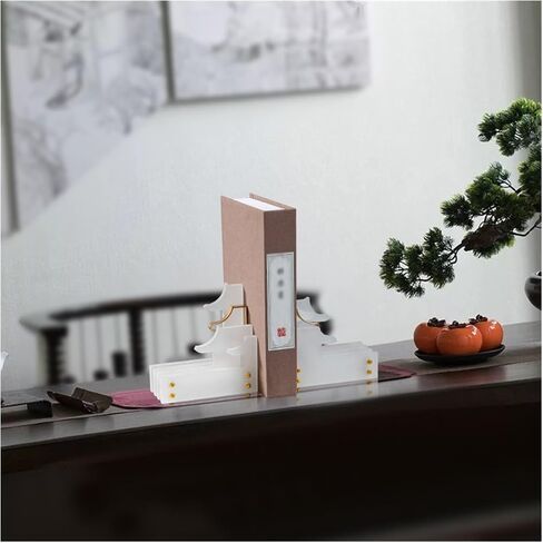 Bookend Support Chinese Acrylic Bookends Heavy Duty Book End Ancient Architecture Bedroom Library Office School and Desktop Decorations Bookends in Kuwait