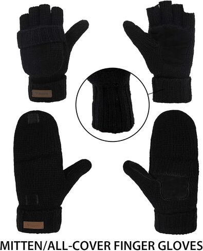 ViGrace Winter Knitted Convertible Fingerless Gloves Wool Mittens Warm Mitten Glove for Women and Men in Saudi Arabia