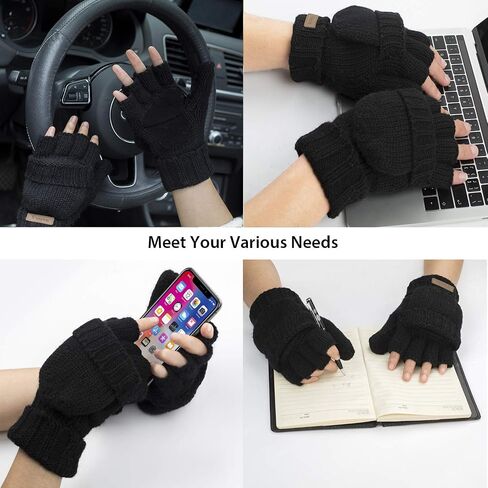 ViGrace Winter Knitted Convertible Fingerless Gloves Wool Mittens Warm Mitten Glove for Women and Men in Saudi Arabia