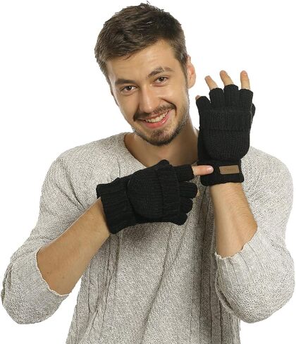 ViGrace Winter Knitted Convertible Fingerless Gloves Wool Mittens Warm Mitten Glove for Women and Men in Saudi Arabia