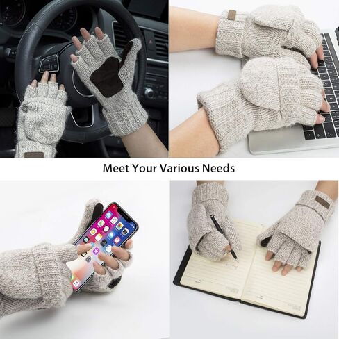 ViGrace Winter Knitted Convertible Fingerless Gloves Wool Mittens Warm Mitten Glove for Women and Men in Saudi Arabia