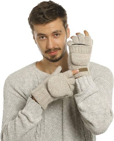 ViGrace Winter Knitted Convertible Fingerless Gloves Wool Mittens Warm Mitten Glove for Women and Men in Saudi Arabia