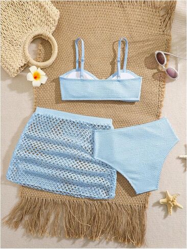 Verdusa Girl's 3 Piece Bikini Sets Metal Starfish Swimsuits Cute Bathing Suit with Beach Cover Up Skirt in Kuwait