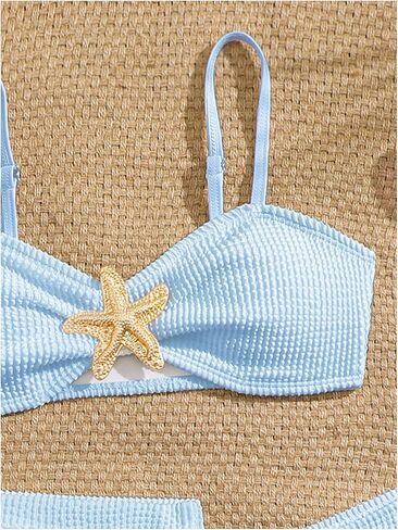 Verdusa Girl's 3 Piece Bikini Sets Metal Starfish Swimsuits Cute Bathing Suit with Beach Cover Up Skirt in Kuwait