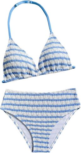 QJQ Teen Girls Swimsuits Two Piece Striped Bikini Sets with Chest Pad Cute Summer Swimwear Beachwear Bathing Suit 8-16 Years in Kuwait