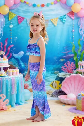 Girls Sparkle Swimsuit 5 Pcs Sets Kids Ruffle Swimwear Bikini with Cover up Skirt 3-10Years in Saudi Arabia