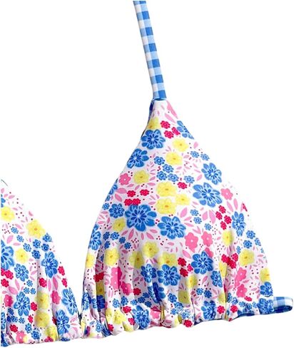 SOLY HUX Girl's Floral Plaid Bikini Set Halter Triangle Gingham Bathing Suit Summer Beach Two Piece Swimsuit in Kuwait