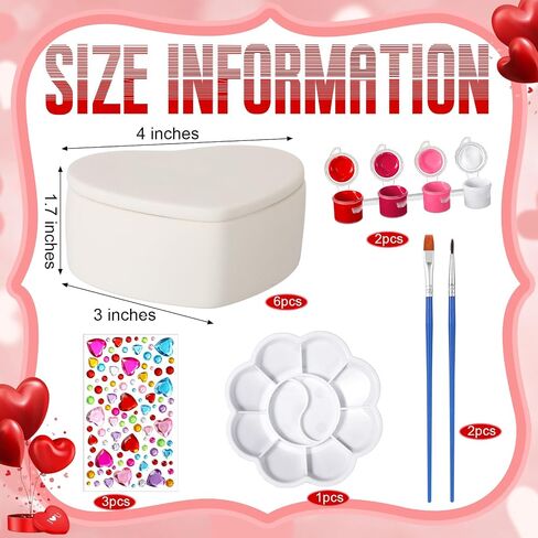 TEENYYOU 14 PCS قم برسم صناديق المجوهرات السيراميك الخاصة بك تشمل 6 منظم تخزين مجوهرات غير مصممة 2 شرائط من الدهانات مع 2 فرش 1 لوحة 3 ملصقات الماس (مربع غير مكتمل) in Kuwait