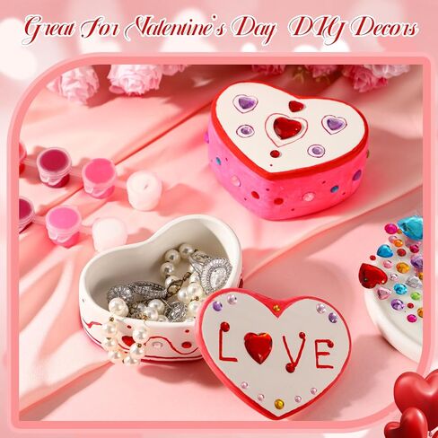 TEENYYOU 14 PCS قم برسم صناديق المجوهرات السيراميك الخاصة بك تشمل 6 منظم تخزين مجوهرات غير مصممة 2 شرائط من الدهانات مع 2 فرش 1 لوحة 3 ملصقات الماس (مربع غير مكتمل) in Kuwait