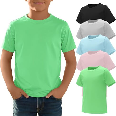 Yooo's Vivi 5 Pack Boys' Rash Guard Swim Shirts UPF 50+ Short Sleeve Sun Protection Tops Quick Dry Water Sport Swimwear 5-14Y in Saudi Arabia