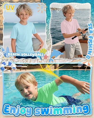 Yooo's Vivi 5 Pack Boys' Rash Guard Swim Shirts UPF 50+ Short Sleeve Sun Protection Tops Quick Dry Water Sport Swimwear 5-14Y in Saudi Arabia