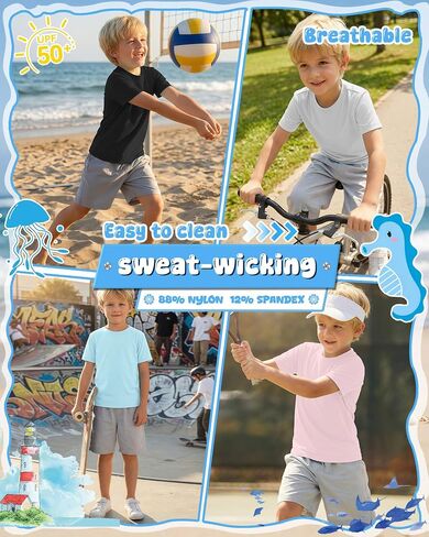 Yooo's Vivi 5 Pack Boys' Rash Guard Swim Shirts UPF 50+ Short Sleeve Sun Protection Tops Quick Dry Water Sport Swimwear 5-14Y in Saudi Arabia