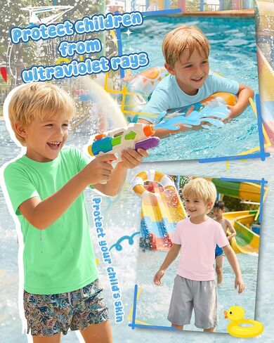 Yooo's Vivi 5 Pack Boys' Rash Guard Swim Shirts UPF 50+ Short Sleeve Sun Protection Tops Quick Dry Water Sport Swimwear 5-14Y in Saudi Arabia