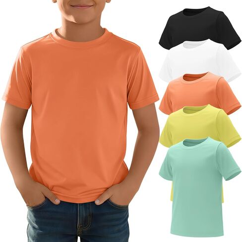 Yooo's Vivi 5 Pack Boys' Rash Guard Swim Shirts UPF 50+ Short Sleeve Sun Protection Tops Quick Dry Water Sport Swimwear 5-14Y in Kuwait