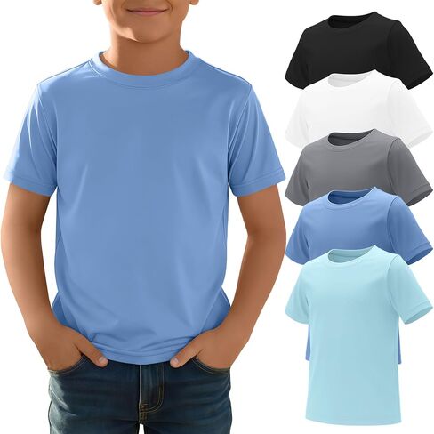 Yooo's Vivi 5 Pack Boys' Rash Guard Swim Shirts UPF 50+ Short Sleeve Sun Protection Tops Quick Dry Water Sport Swimwear 5-14Y in Saudi Arabia