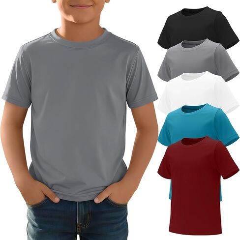 Yooo's Vivi 5 Pack Boys' Rash Guard Swim Shirts UPF 50+ Short Sleeve Sun Protection Tops Quick Dry Water Sport Swimwear 5-14Y in Saudi Arabia