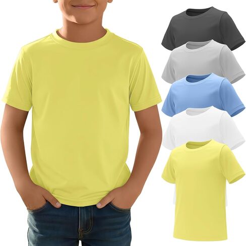 Yooo's Vivi 5 Pack Boys' Rash Guard Swim Shirts UPF 50+ Short Sleeve Sun Protection Tops Quick Dry Water Sport Swimwear 5-14Y in Saudi Arabia