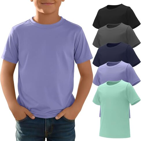 Yooo's Vivi 5 Pack Boys' Rash Guard Swim Shirts UPF 50+ Short Sleeve Sun Protection Tops Quick Dry Water Sport Swimwear 5-14Y in Saudi Arabia