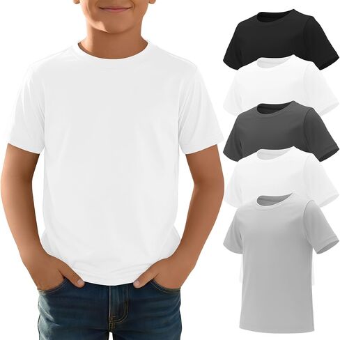 Yooo's Vivi 5 Pack Boys' Rash Guard Swim Shirts UPF 50+ Short Sleeve Sun Protection Tops Quick Dry Water Sport Swimwear 5-14Y in Saudi Arabia