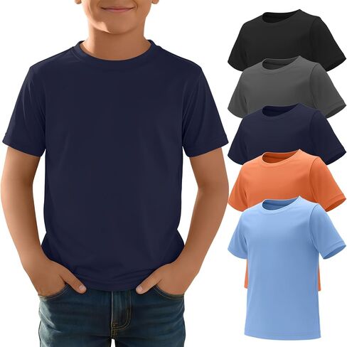 Yooo's Vivi 5 Pack Boys' Rash Guard Swim Shirts UPF 50+ Short Sleeve Sun Protection Tops Quick Dry Water Sport Swimwear 5-14Y in Saudi Arabia