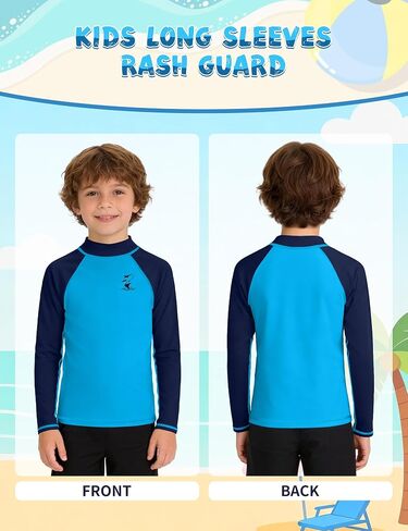 Boys Long Sleeve Rash Guard Swim Shirt, UPF 50+ SPF UV Sun Protection Water Shirt for Toddler Kids Youth Beach Surf in Kuwait