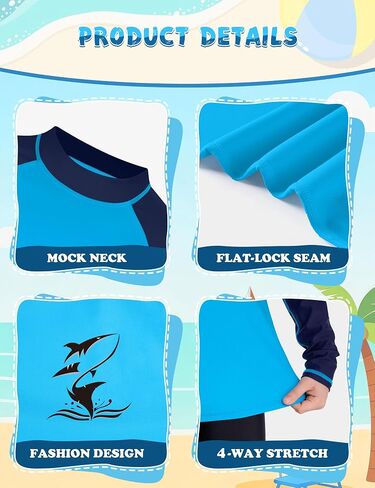 Boys Long Sleeve Rash Guard Swim Shirt, UPF 50+ SPF UV Sun Protection Water Shirt for Toddler Kids Youth Beach Surf in Kuwait