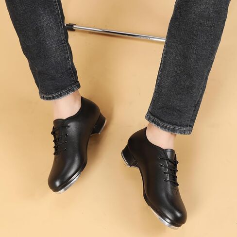 PU Leather Lace Up Tap Dance Shoes for Women and Men, Black in Saudi Arabia